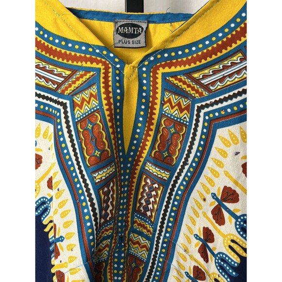 Kimono Cover Up Beach Pool Kaftan Mamta Blue Yellow Batik Caftan Plus Size Dress - Picture 4 of 4